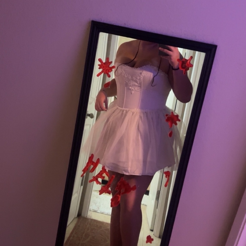 Satin and tool dress with lace detail